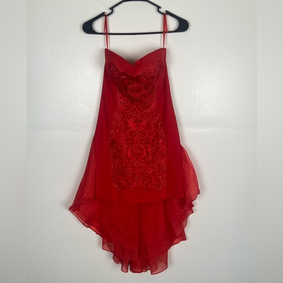 Janique By Kourosh Babaian Strapless Evening Dress Size 0 Red Prom High Low - Picture 1 of 13